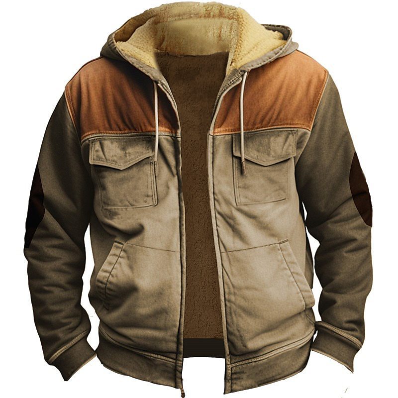 Men’s Retro Double-Layer Jacket – Zipper Front with Inner Pocket & Ethnic-Inspired Design