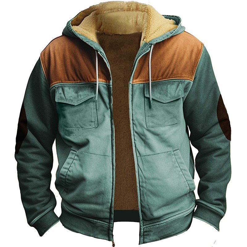 Men’s Retro Double-Layer Jacket – Zipper Front with Inner Pocket & Ethnic-Inspired Design