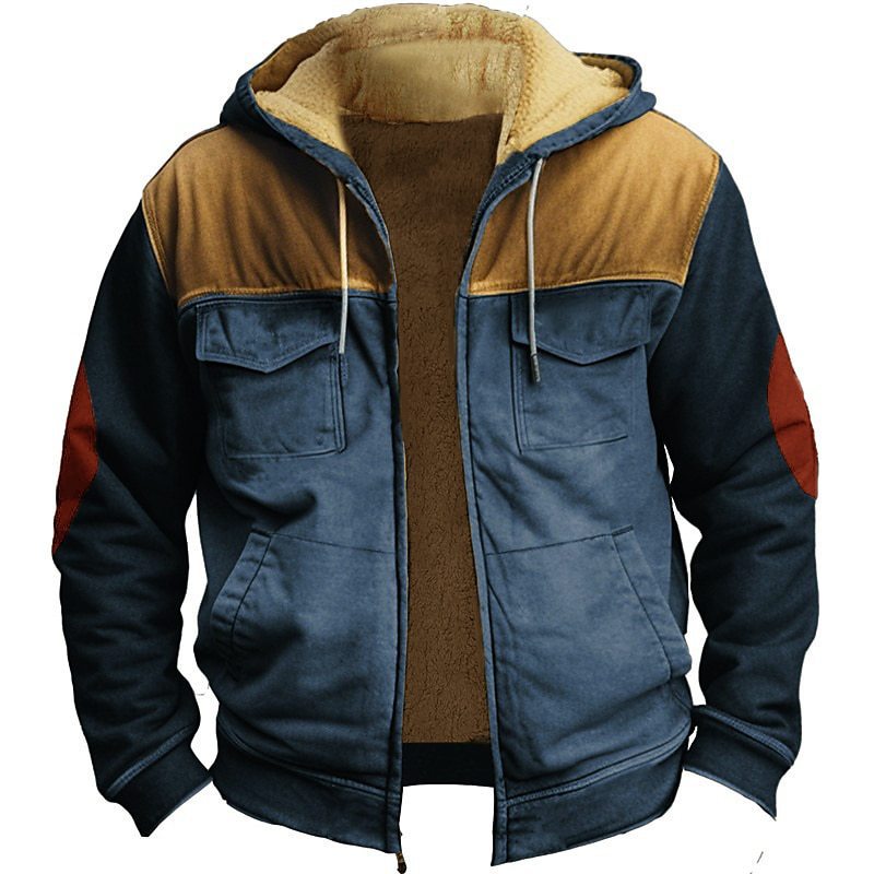 Men’s Retro Double-Layer Jacket – Zipper Front with Inner Pocket & Ethnic-Inspired Design