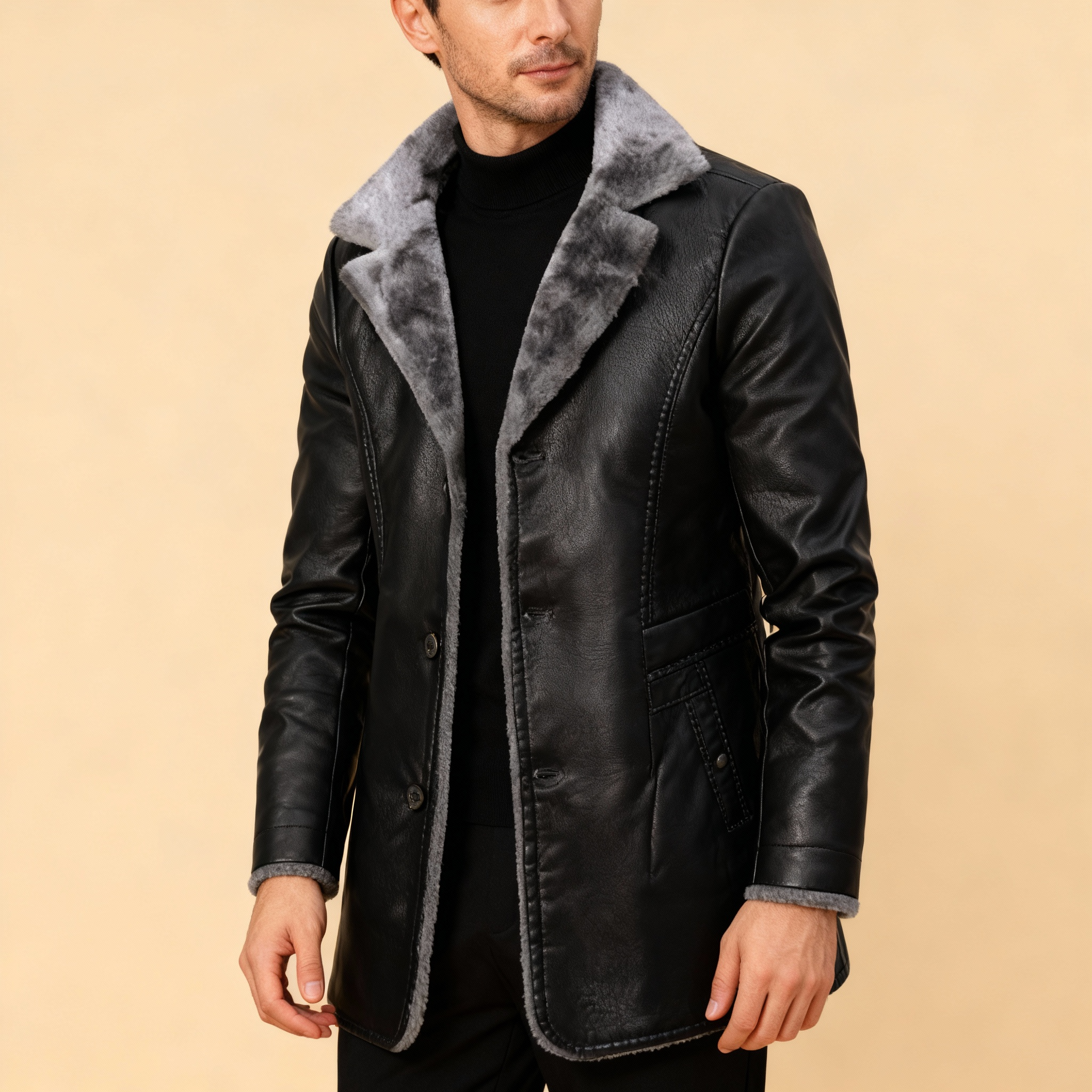 Men’s Long Winter Coat with Sherpa Lining – Warm Insulated Outerwear