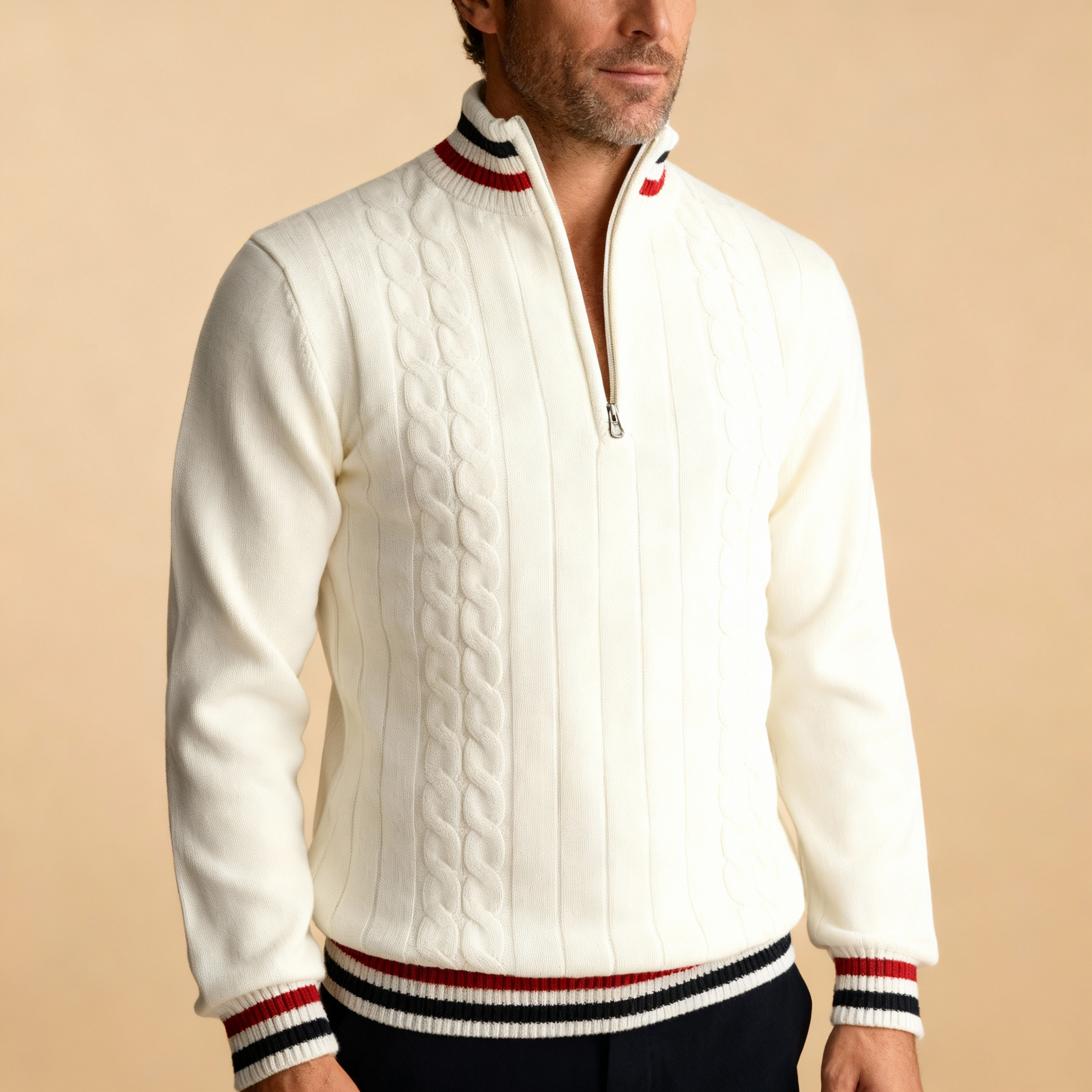 Valmoro Men Premium Stripe Luxe Half Zip Sweater