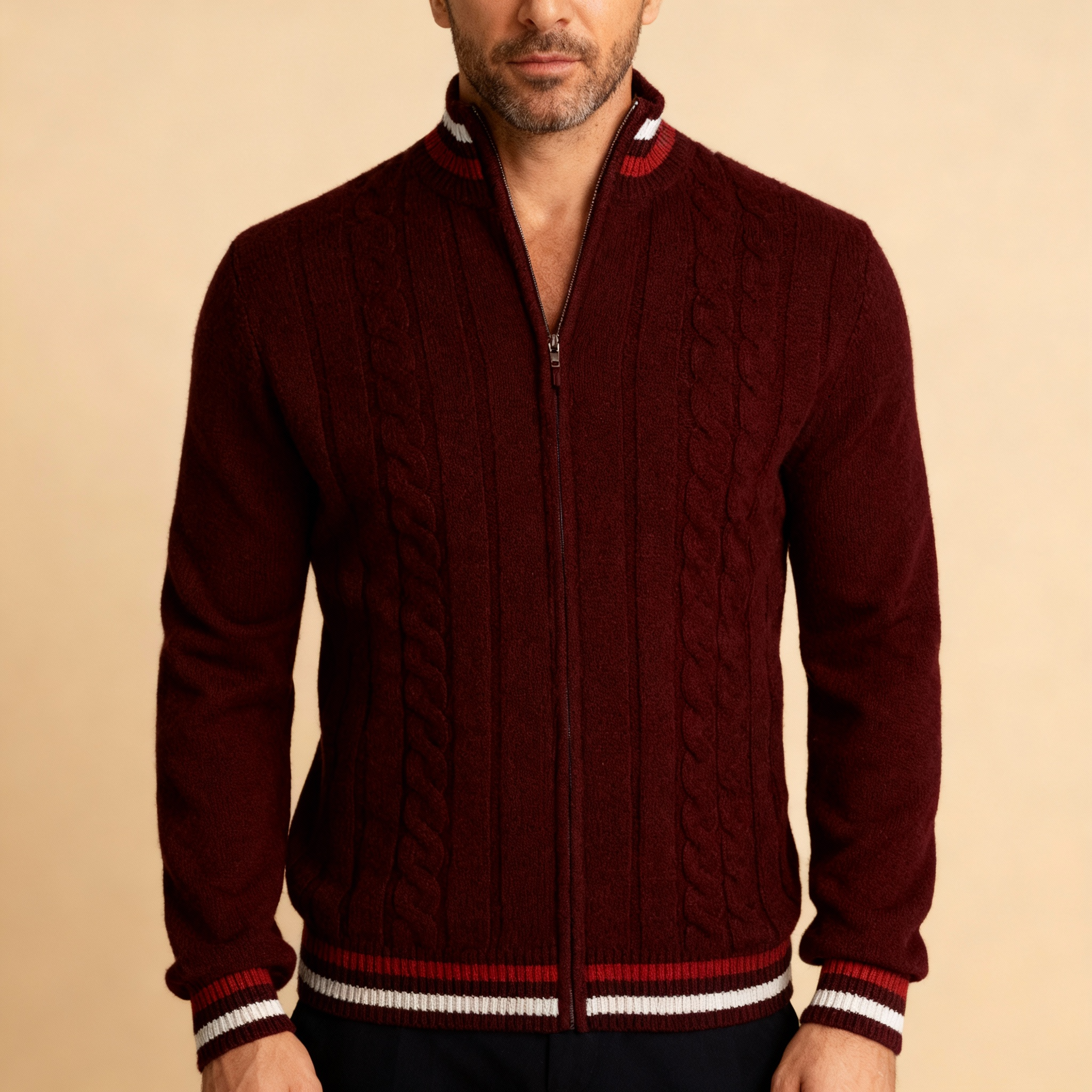 Valmoro Men Premium Stripe Luxe Half Zip Sweater