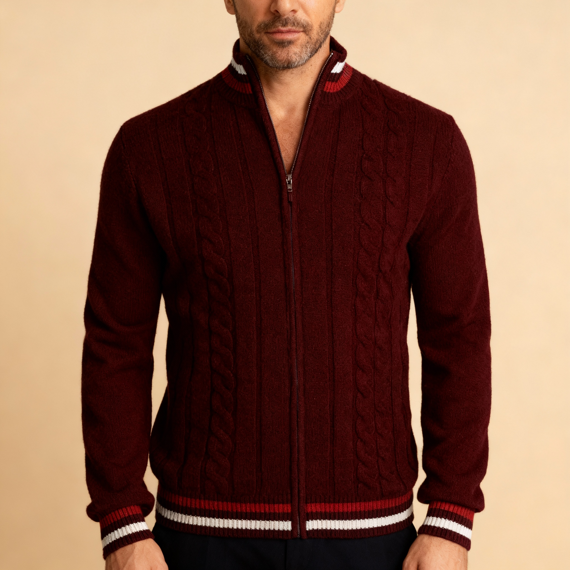 Valmoro Men Premium Stripe Luxe Half Zip Sweater
