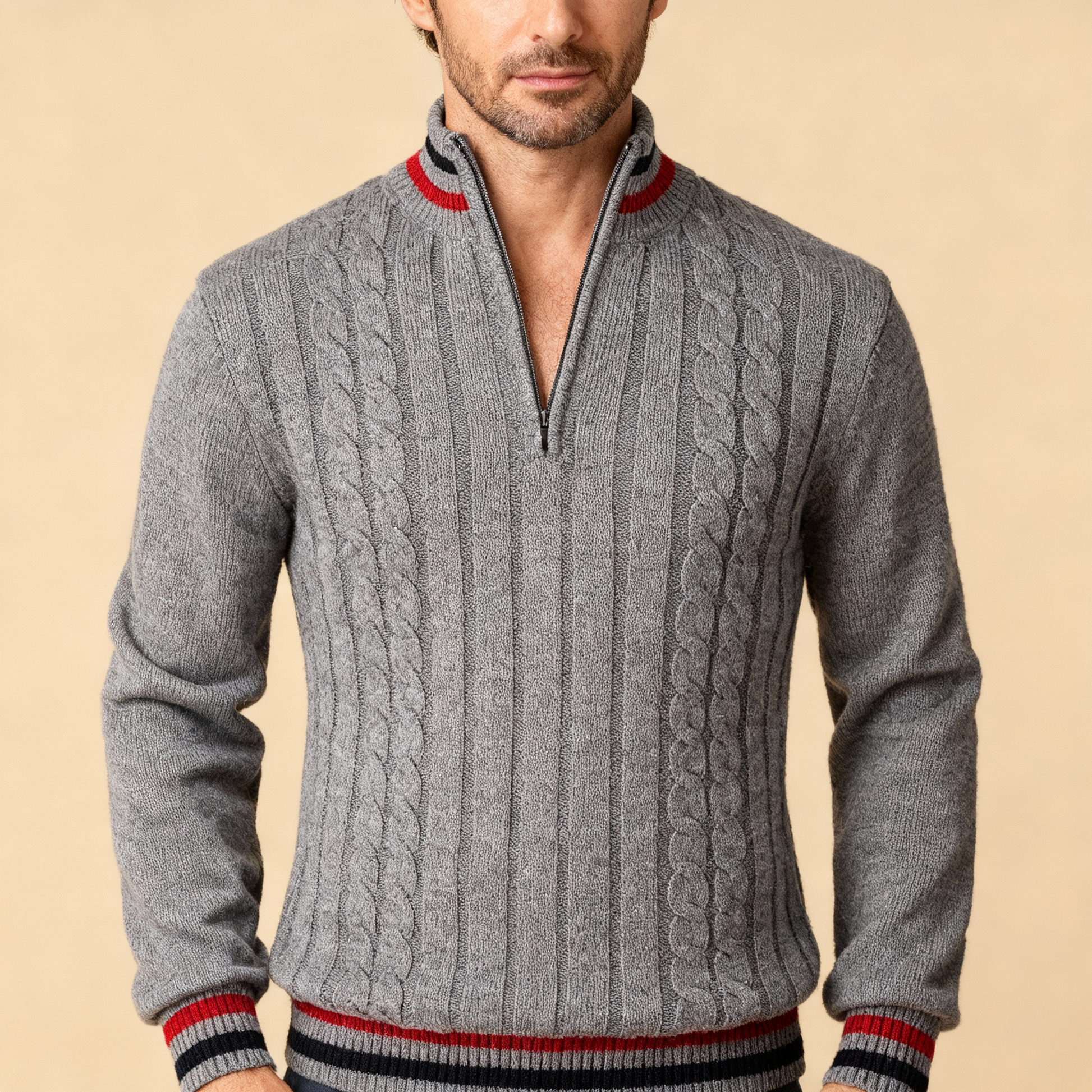 Valmoro Men Premium Stripe Luxe Half Zip Sweater