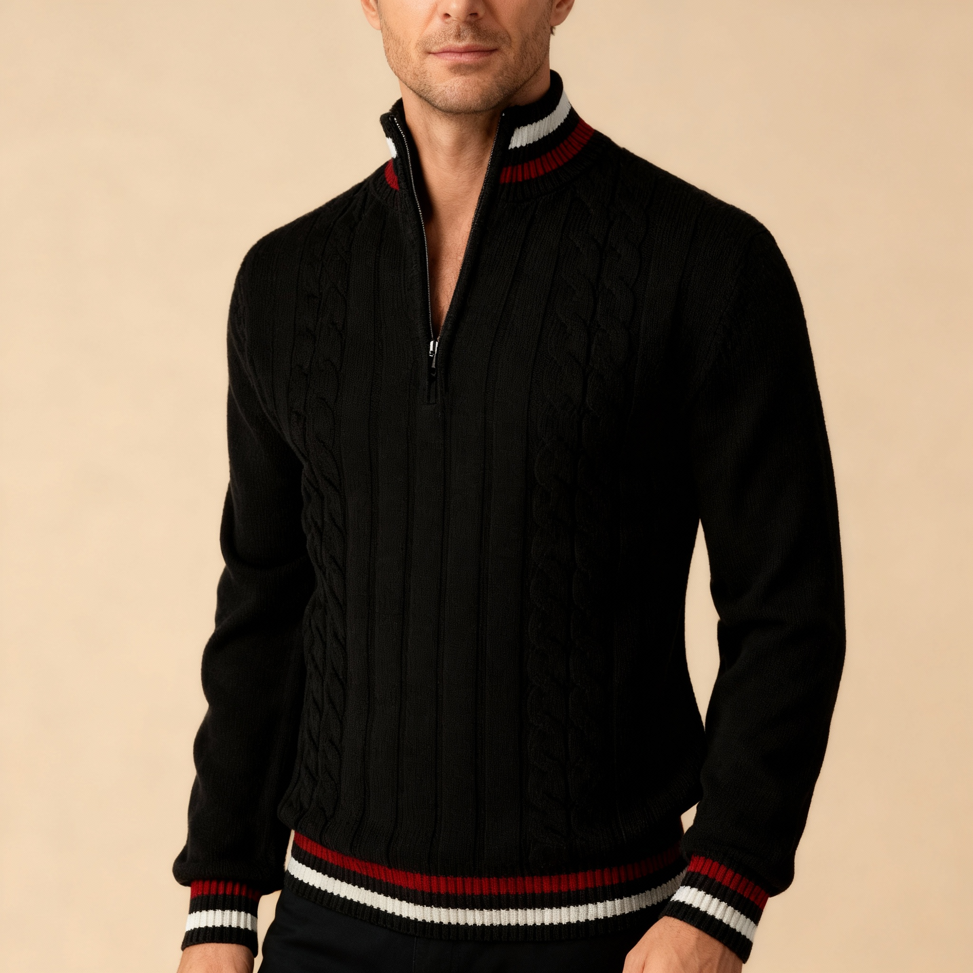 Valmoro Men Premium Stripe Luxe Half Zip Sweater