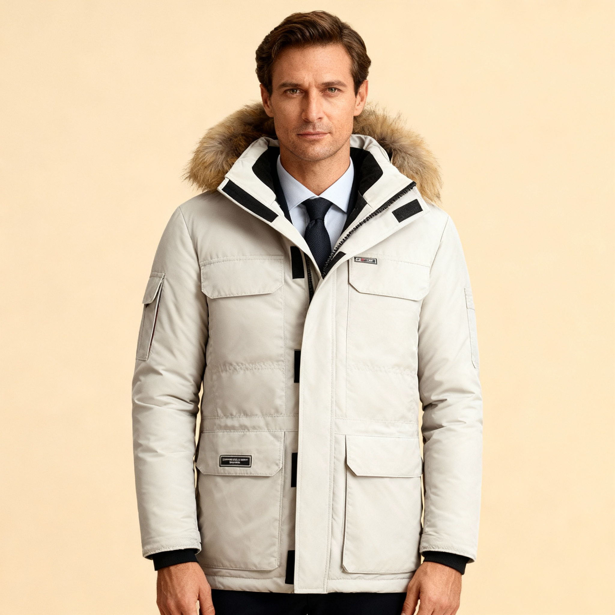 Men’s Tactical Winter Softshell Parka Jacket Fur Hooded – Warm Lined