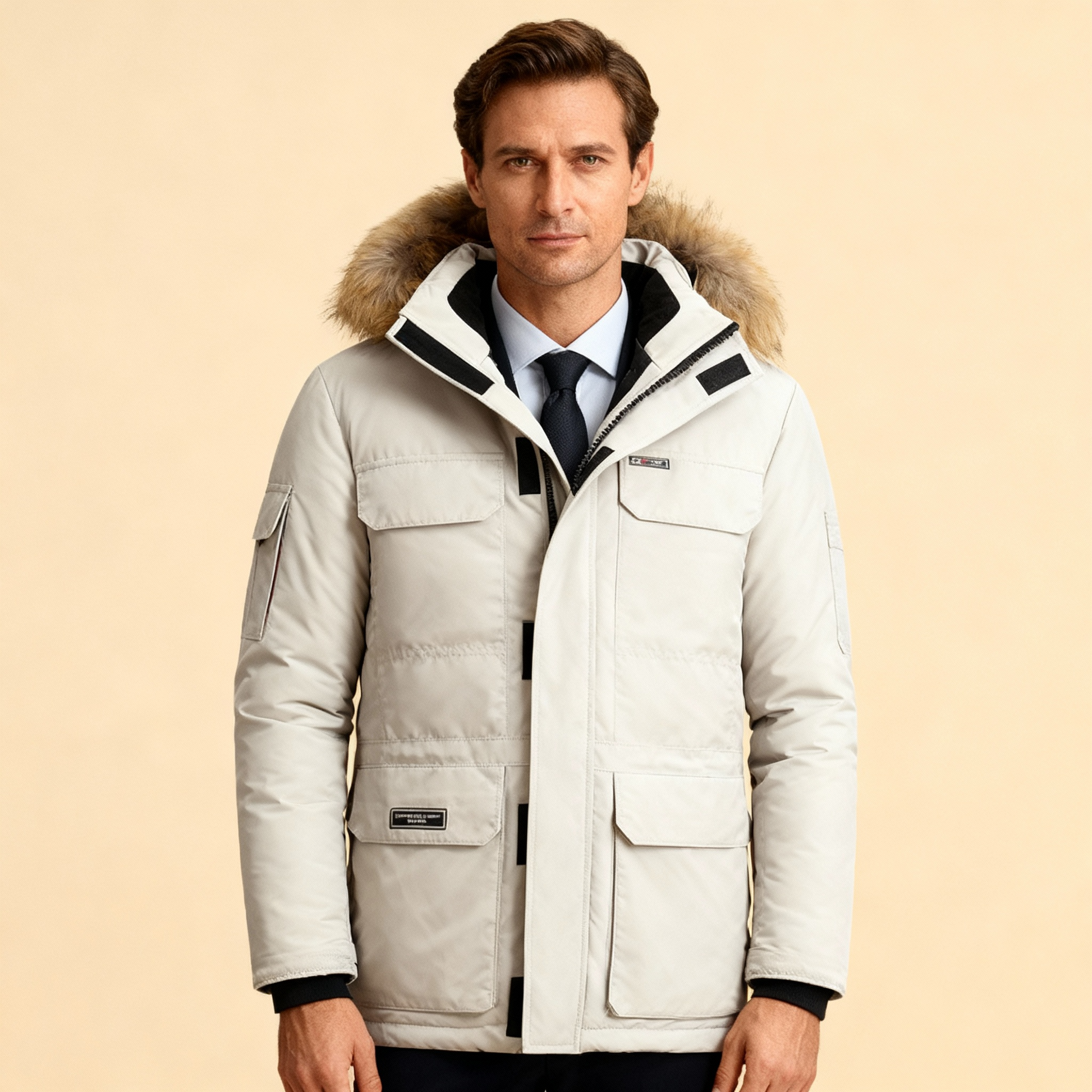 Men’s Tactical Winter Softshell Parka Jacket Fur Hooded – Warm Lined