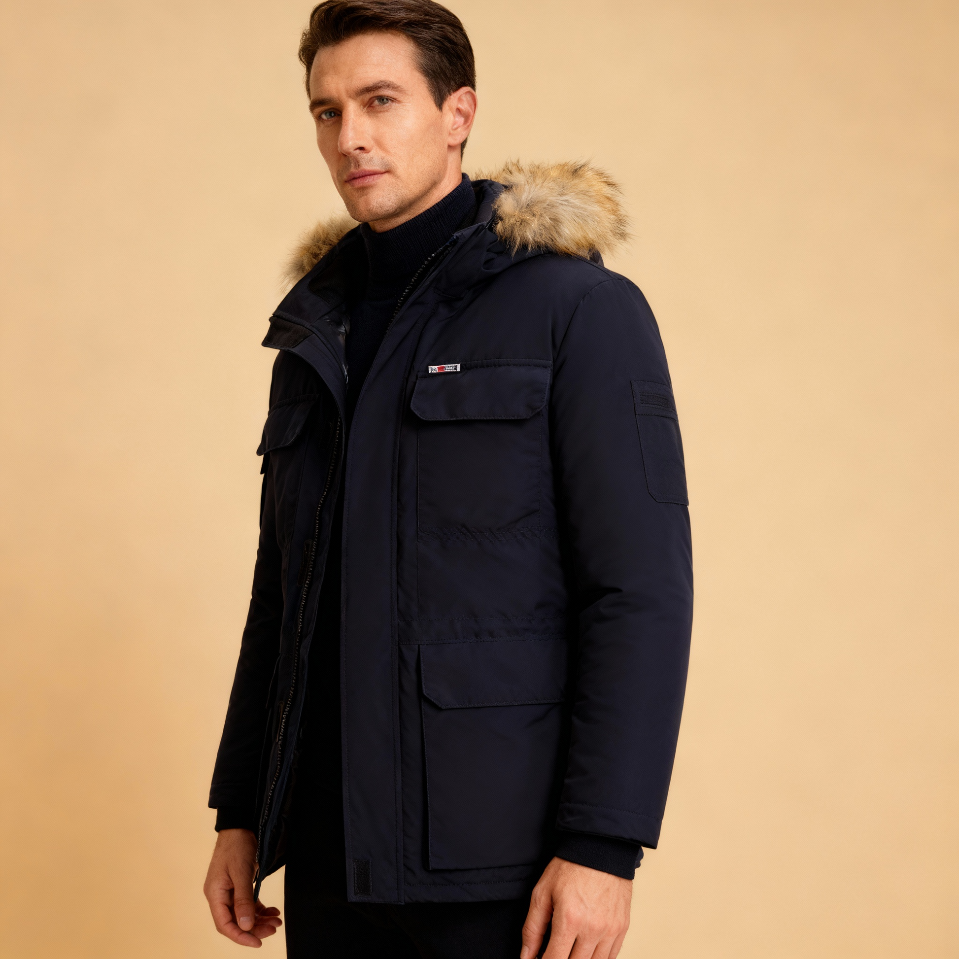 Men’s Tactical Winter Softshell Parka Jacket Fur Hooded – Warm Lined