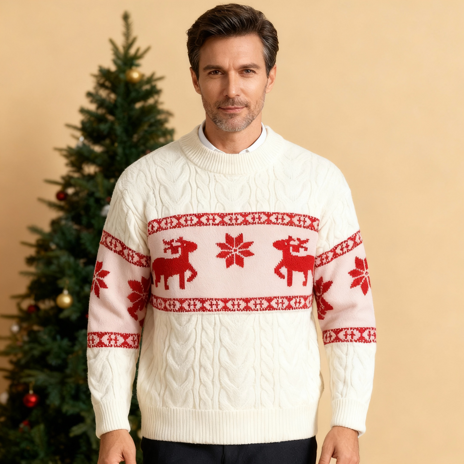 Men’s Christmas Sweater – Festive Reindeer Knit Pullover | Casual Crew Neck, Loose Fit