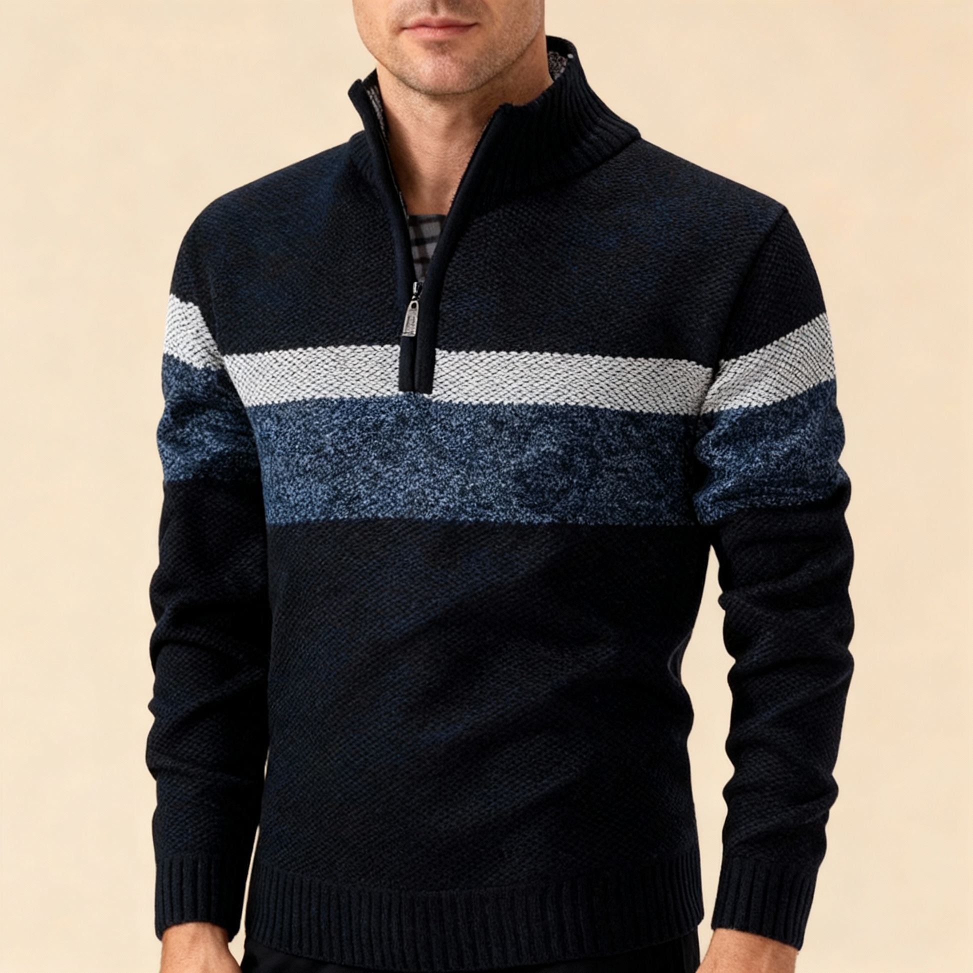 Oliver | Navy Men Knit Zipper Sweater