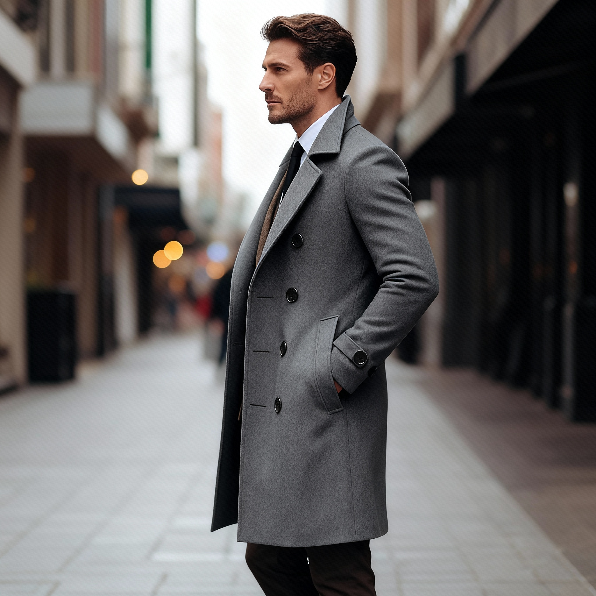 English Style Men Wool Long Overcoat – Refined Warmth for Autumn & Winter