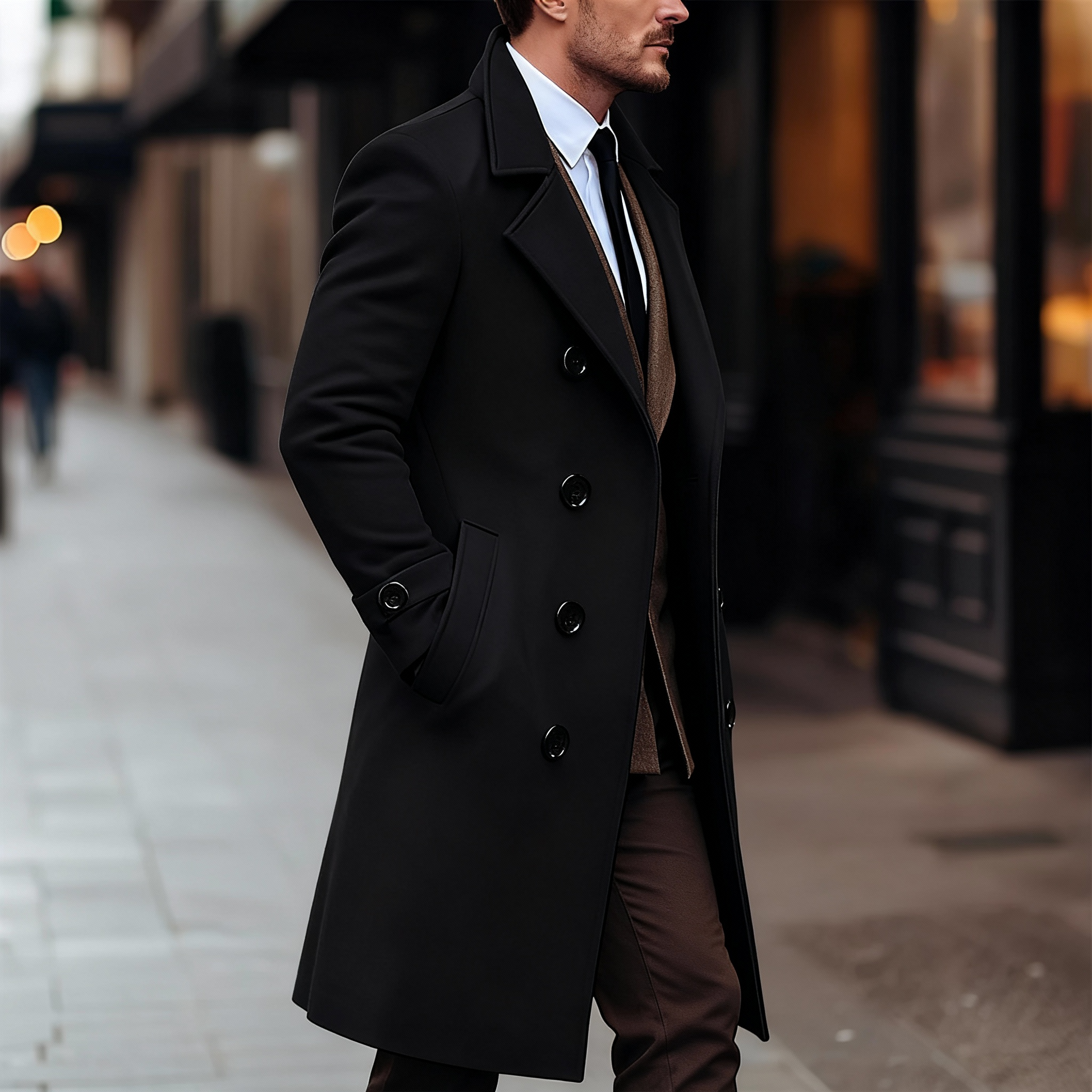 English Style Men Wool Long Overcoat – Refined Warmth for Autumn & Winter
