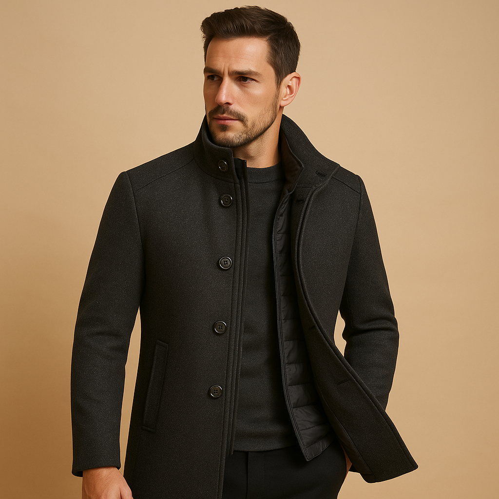 Wool Trench Coat Button Men | Oliver
